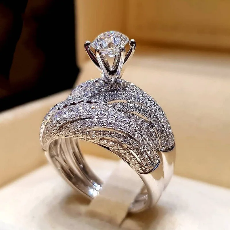 Luxury 2pcs/set Gemstone Diamond Ring Set Top Quality Party Wedding Rings For Women Accept Custom Silver Sterling 925 ZRR955