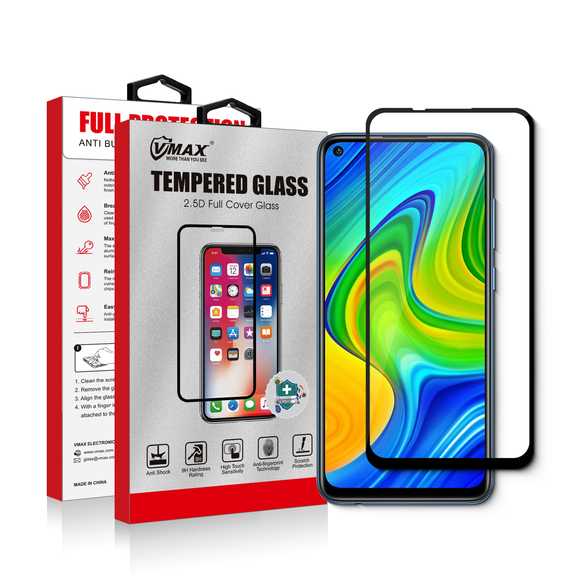 Silk printing 2.5D full cover screen tempered glass screen protector high-definition 9H hardness for Redmi Note 9