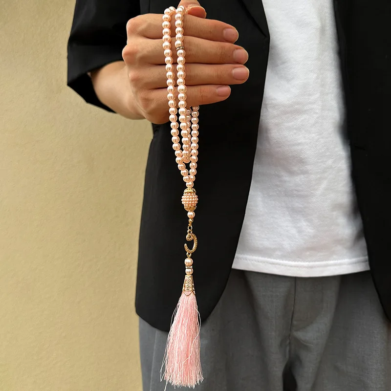 Muslim Rosary 99 beads 6mm Glass Imitation Pearl Tassel Necklace Middle East Islam Ramadan Eid Al-Fitr Al-Adha Ornaments