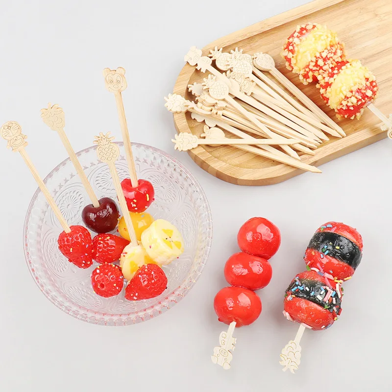 Disposable Bamboo Mini Fruit Forks / Picks with Rabbit Apple  Decor 90mm Catering Functions Wedding Parties