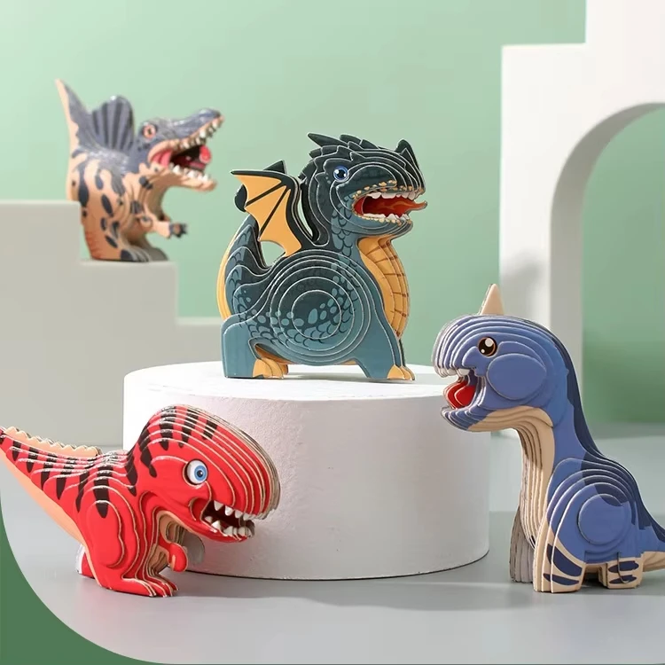 hot selling Kids Paper Puzzles Animals Shark Santa DIY Tyrannosaurus Rex Dinosaur 3D Puzzle Toy