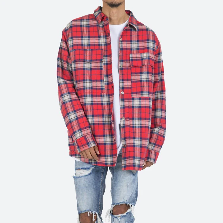 Diznew Plain Check Shirts Long Sleeve Custom Oversized Plaid Shirt Brushed Cotton Flannel Shirts Mens