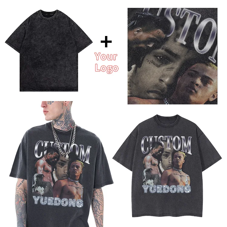 Digital DTG Print Blank Oversized Vintage Acid Washed Unisex Dropped Shoulder Heavy Weight Thick Cotton T Shirt Tshirt