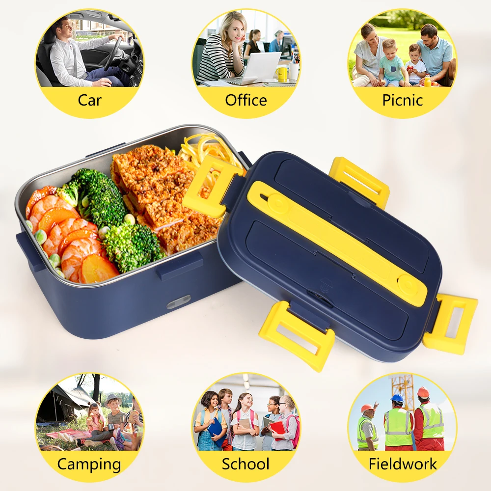 B10-1294 Household 2-In-1 Portable Lunch Box Sets Safe Stainless Steel Food Warmer Electric Lunch Box With Carry Bag