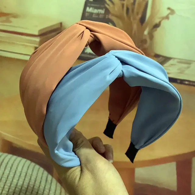 6cm Latest Fashion Bright Hair Hoop High Cranial Top Cloth Art Solid Big Wide Plain knotted Headband Broad Hair Band