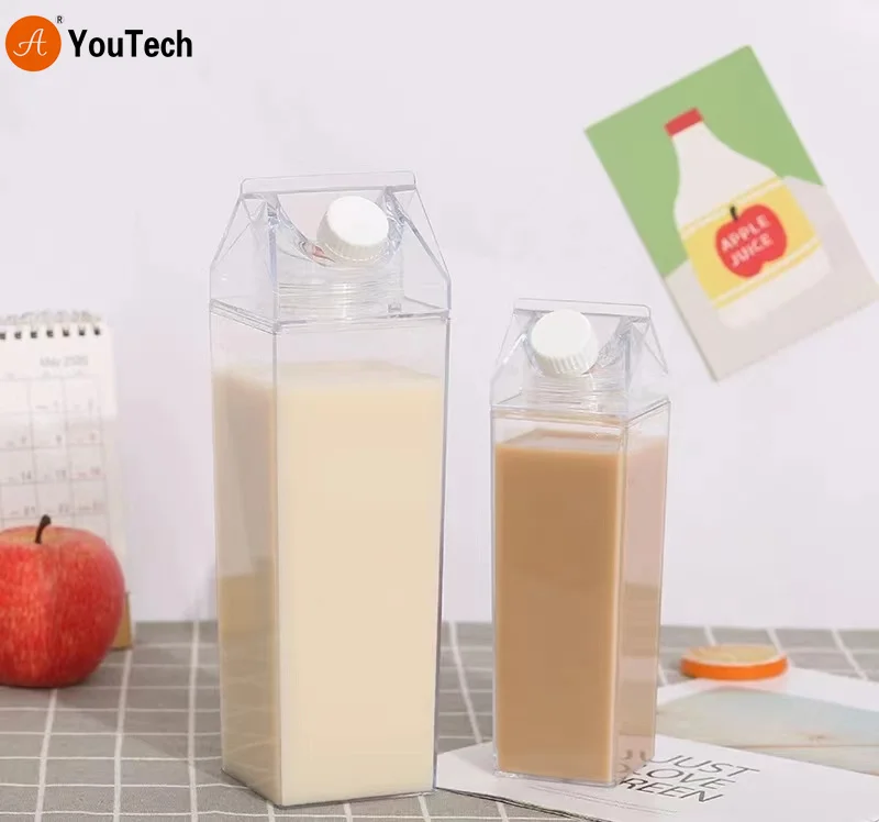 500ml/1000ml Milk Carton Water Bottle BPA Free Plastic Portable Box for Juice