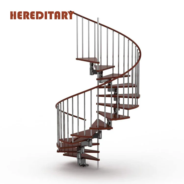 2022 wood step indoor easy installation arc spiral staircase design