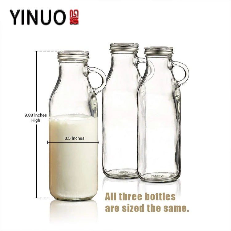16oz 1l wide mouth glass milk bottle with handle and cork