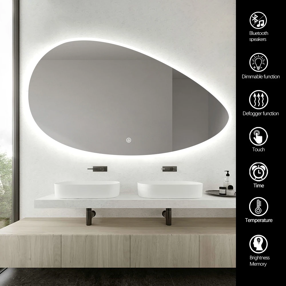 Luxury Irregular Led Mirror Touch Screen Bathroom Mirror With Heating Defog Smart Mirror For Villa Hotel Project