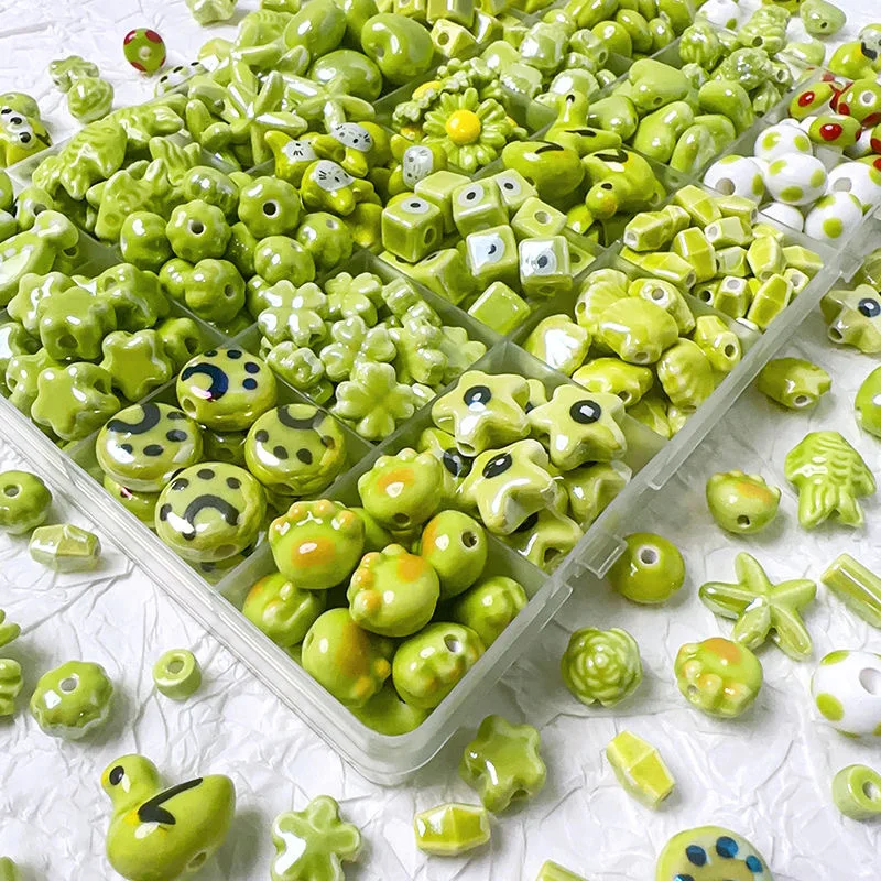 Green Hand  Round Beads Love Handmade DIY Bracelet Material with Alien Beads Ceramic decorative beads