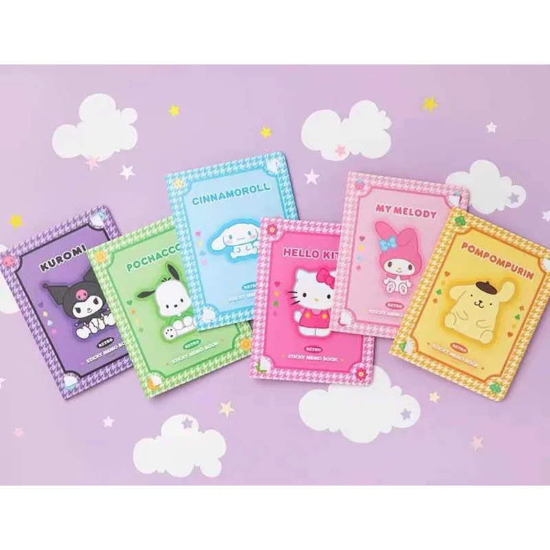 Kawaii Melody Kuromi Notes Set Anime Girl Heart Notepad Portable Manual Materials New