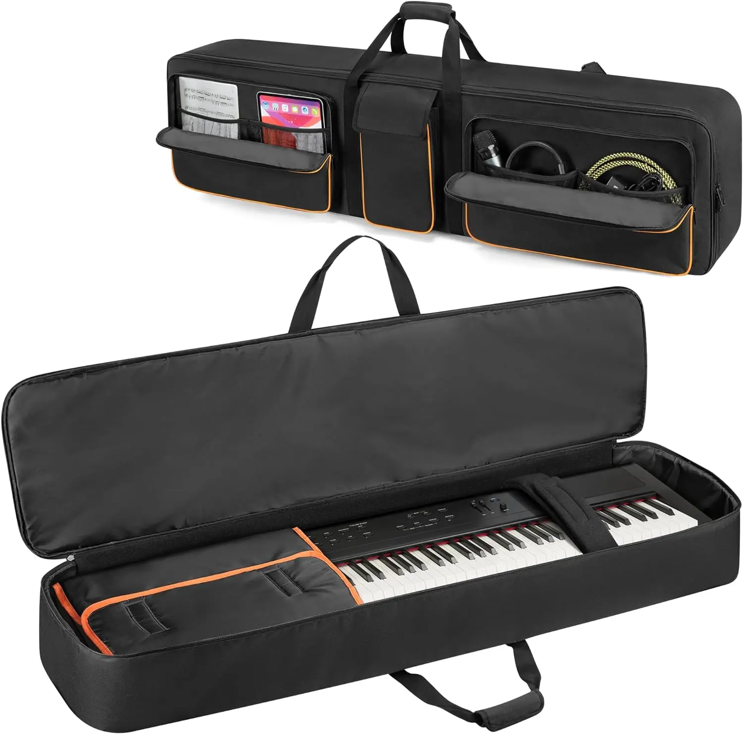 Padded 88 Key Keyboard Case, Soft Piano Bag Travel Keyboard Gig Bag with 6 Bottom Feet 3 Front Pockets for Cable, Sheet Music