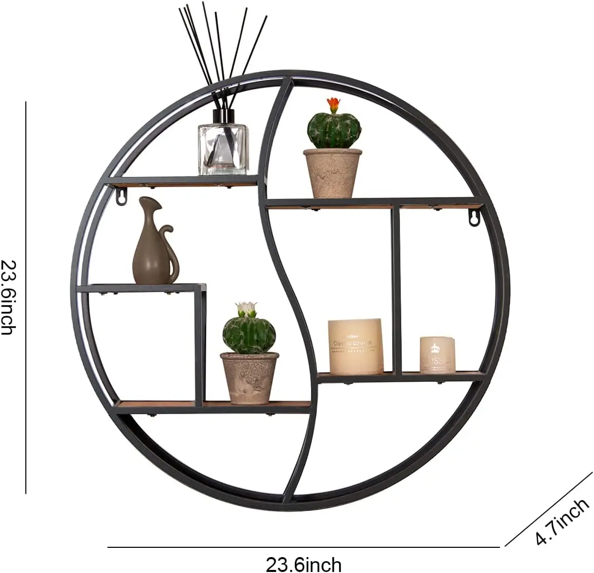 Floating Shelves Wall Mounted,Rustic Decor Wood Wall Shelf Round Metal Wall Mount Display Organizer Holder for Home Decor