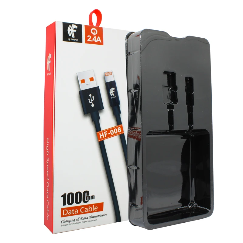 Free design custom printing logo USB mobile phone charger packaging cable data box with hook