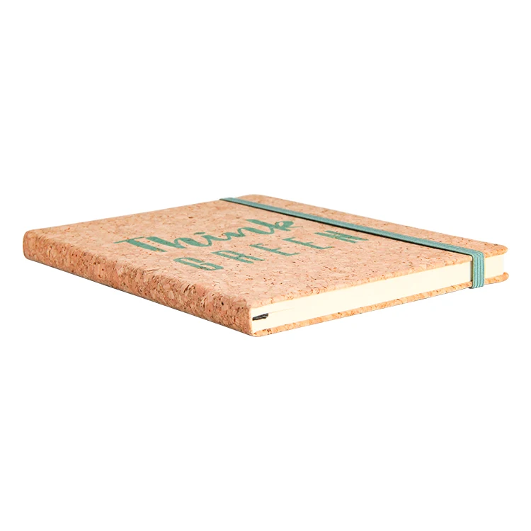 environmental A5 hot stamping silk printing natural cork cover notebook with elastic band A5 journal cork dotted
