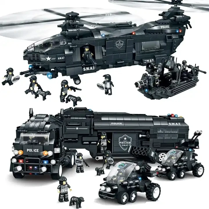 In Stock 1014 Pcs Swat Blocks & Model Building Toys Police Car Building Block Toy Helicopter Toy Building Block Sets