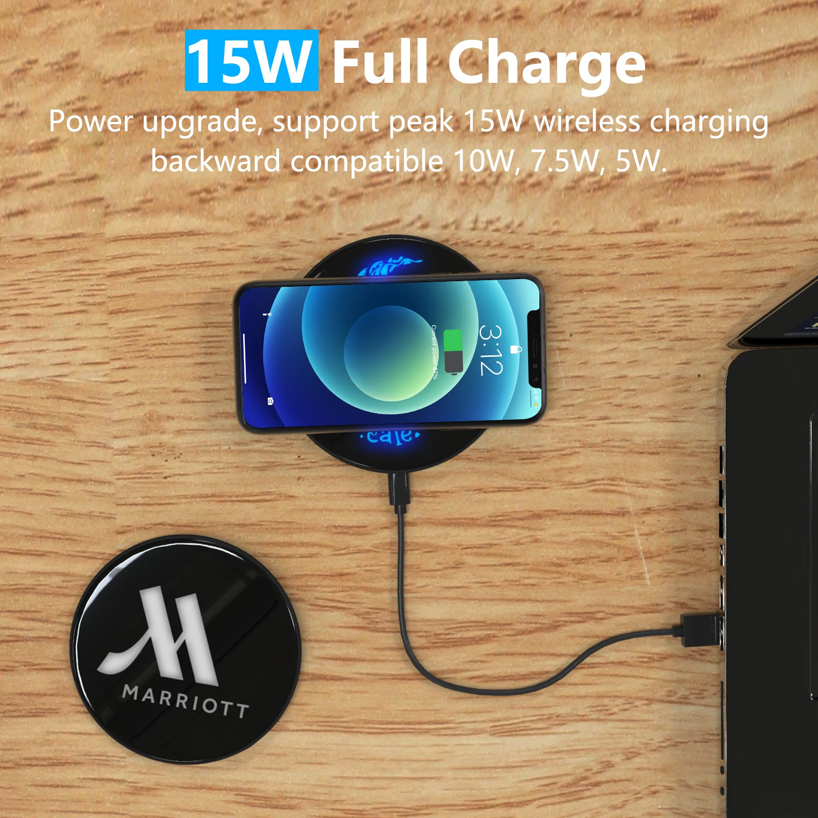 Direct Factory ODM OEM Customized Glowing Color Logo Wireless Charger Mobile Phone 15W Fast Charging Wireless Charger For Gift
