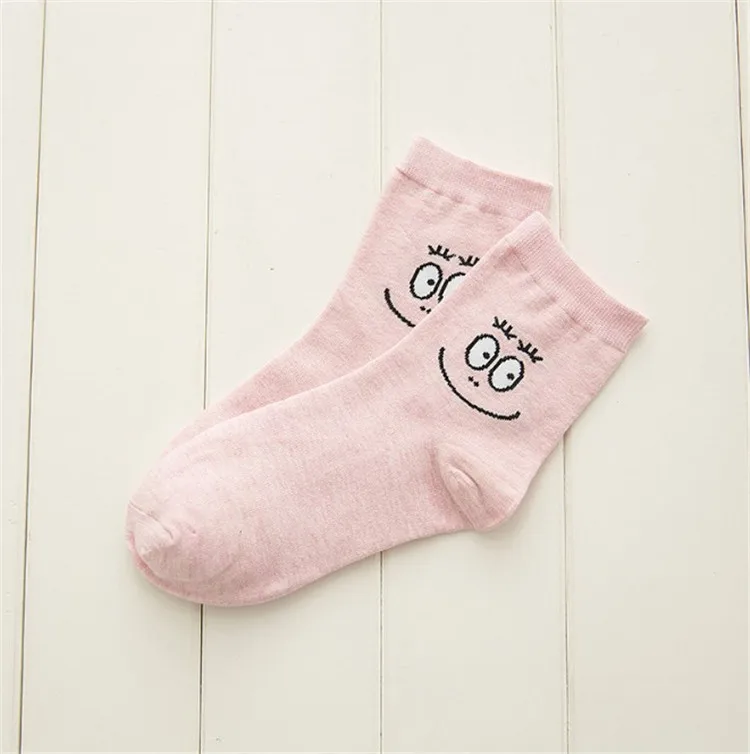 Barbapapa Women Cartoon Funny Smiley Face Cotton Crew Socks Campus Girl Socks