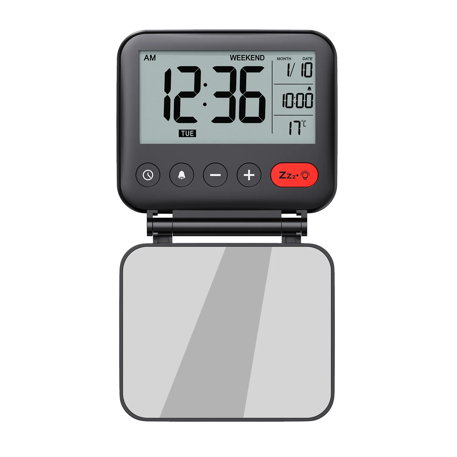 
Power saving mode LED bedroom mirror with digital clock travel alarm clock 