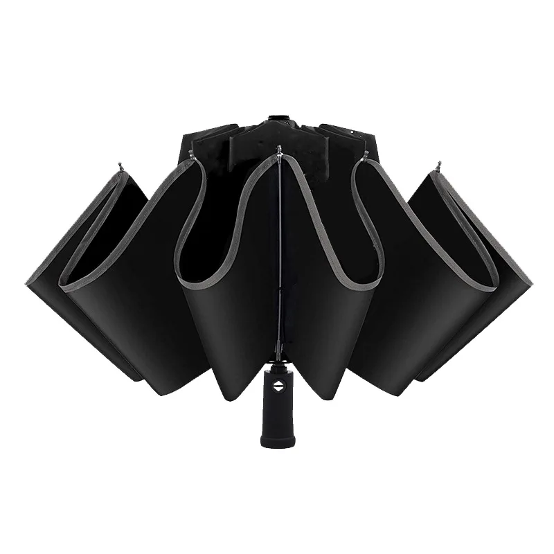 LED Automatic Windproof Umbrella With Reflective Stripe Reverse Light Umbrella Three Folding Inverted Umbrellas