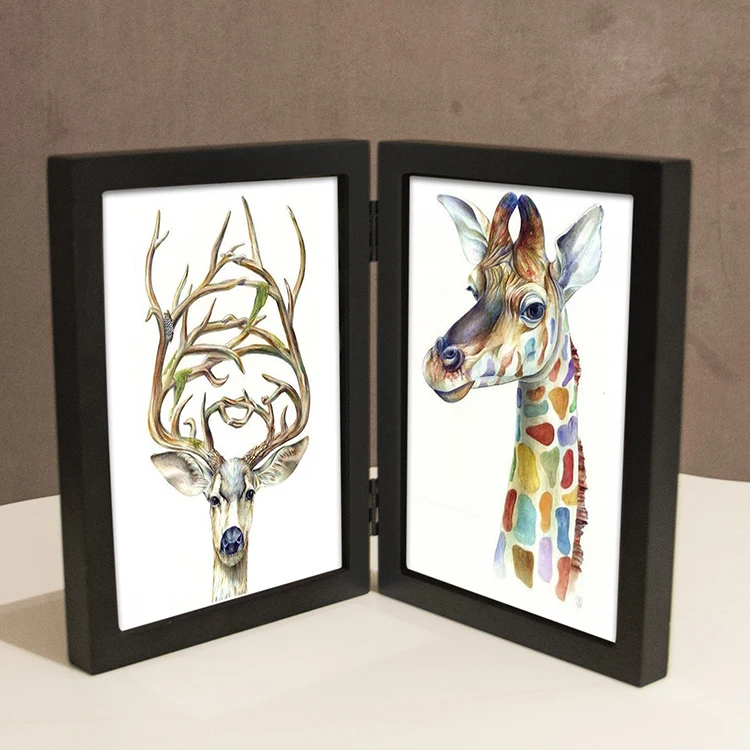 Special Design 5x7 Double Sided MDF Wooden Photo Frame Home Decoration Stand for Desktop Custom Black Gift With Paper Material