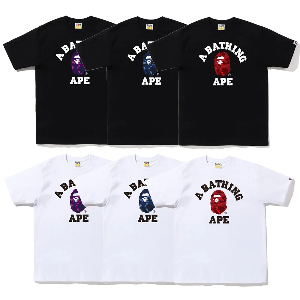 New Design Wholesale Print Ape Cartoon T-shirt Casual Loose Round Neck Short Sleeve Men Cotton T-shirts