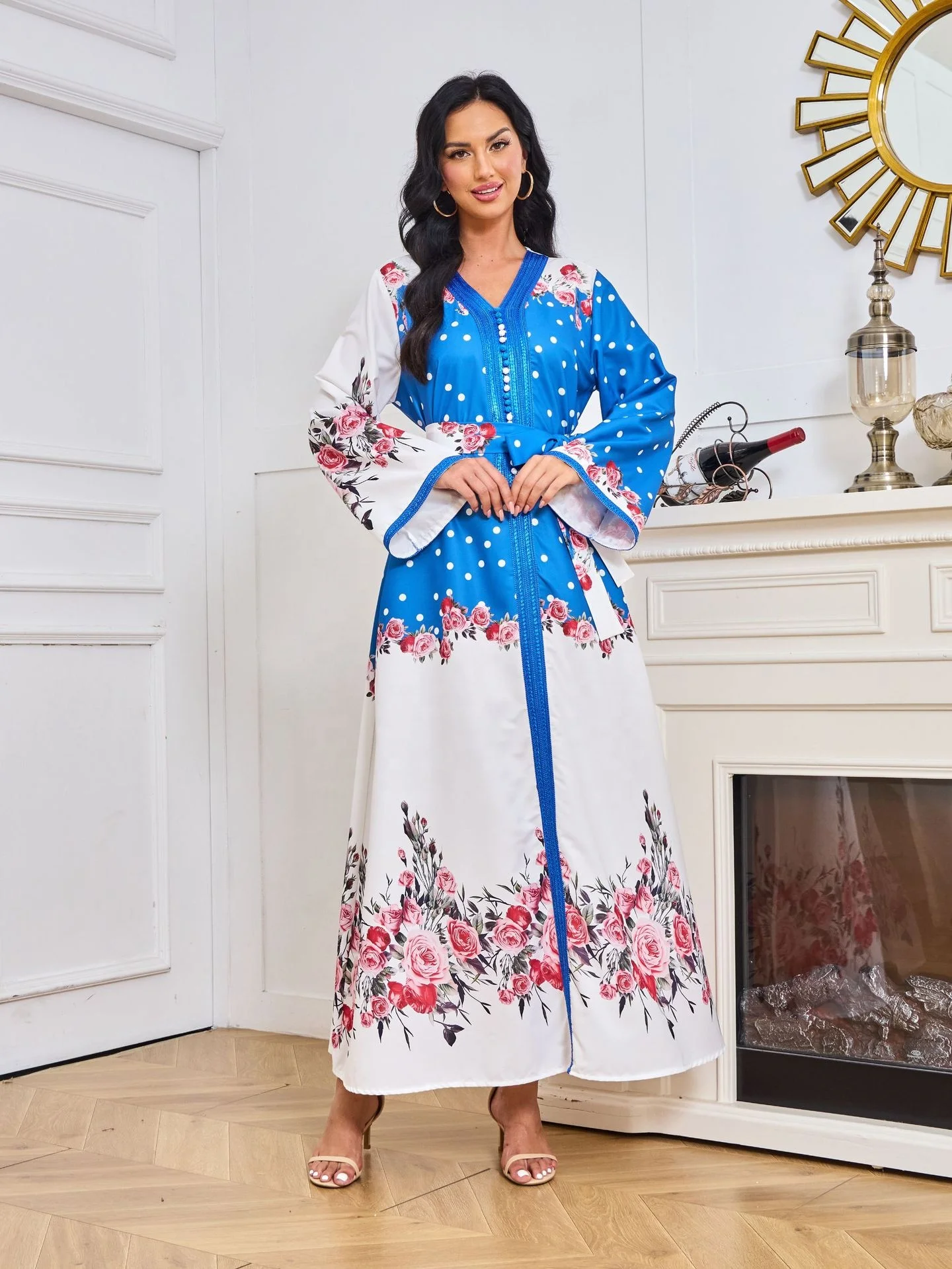 2023 New Satin Print Muslim Kaftan Women Lace Abaya For Prom Arab Fashion Party Dress  Elegant Islam Turkey Muslim Robe