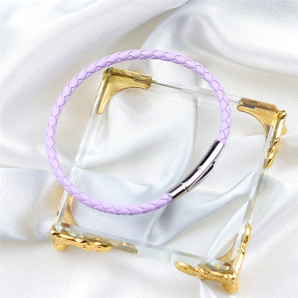 OYA genuine leather bracelet series Fashion light purple color braided leather bracelet women jewelry