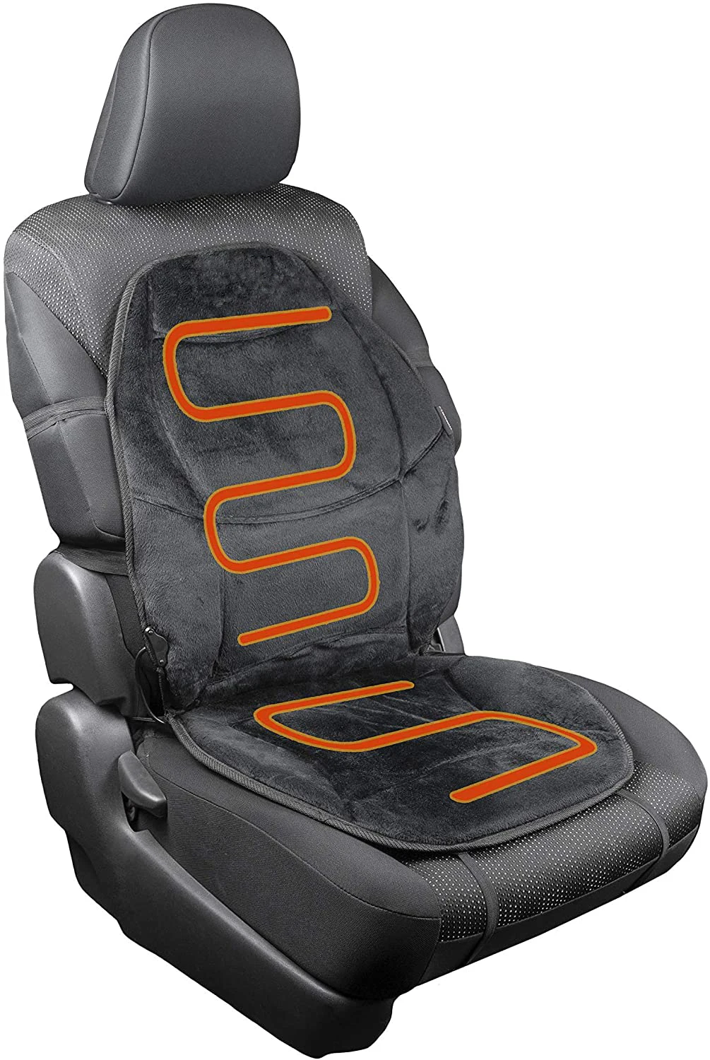 Black Soft Warm Velour 12V Seat Cushion With Lumbar Support Cushion Soft Cover Pad Warming Car Seat