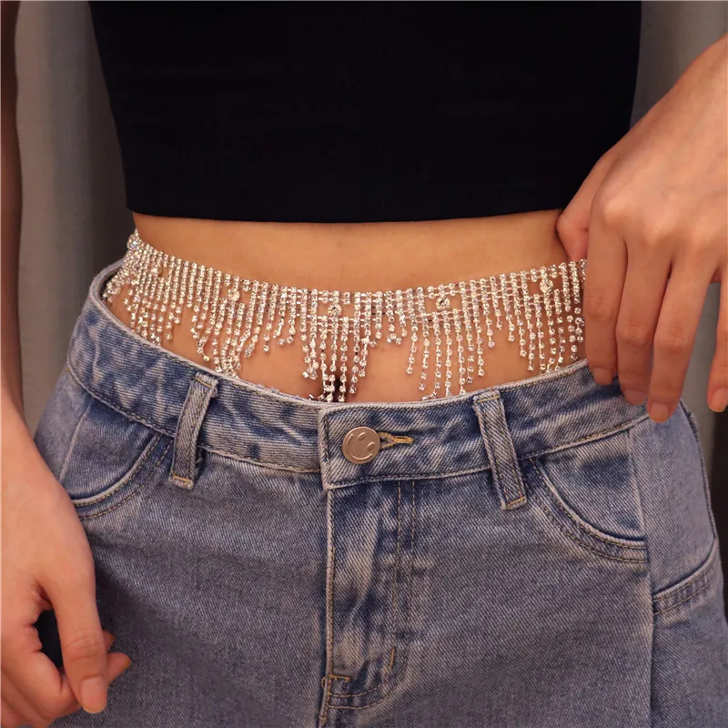 Luxury stainless steel body chain crystal waist chain for women