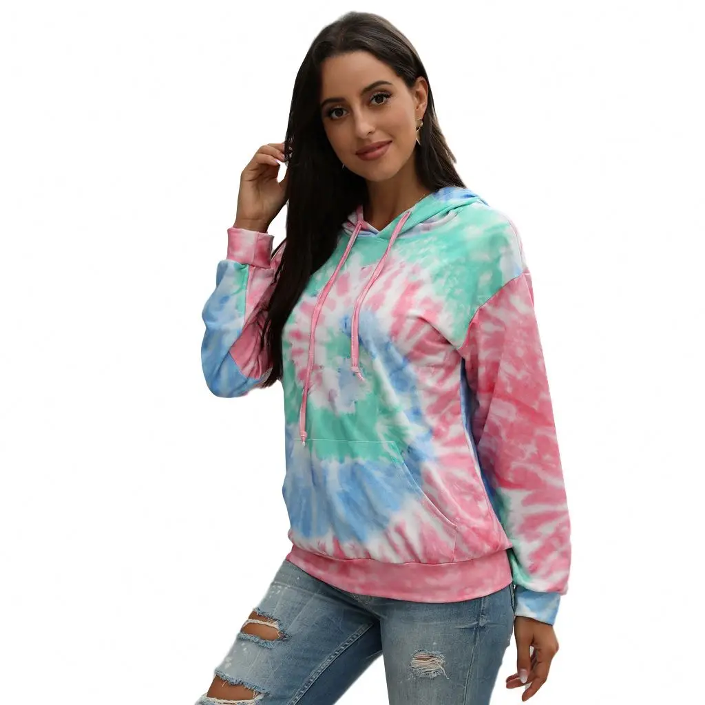 Fashion Tie Dye Bulk Slim Fit Fitness Hoodie For Women Streetwear Clothing Sudadera Deportivas Windbreaker