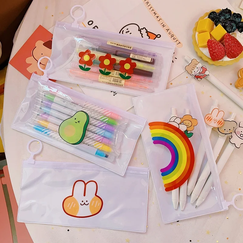 Customize Transparent PVC Pencil Zipper Pouch Bag with Printed Pattern Hot Sale Stationery Promotional Gift Pouch