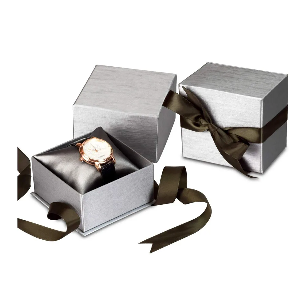 Стальная Подарочная коробка серого цвета с бумажным браслетом и темным шоколадом, атласная лента для часов, браслетов, коробка для демонстрации ювелирных изделий