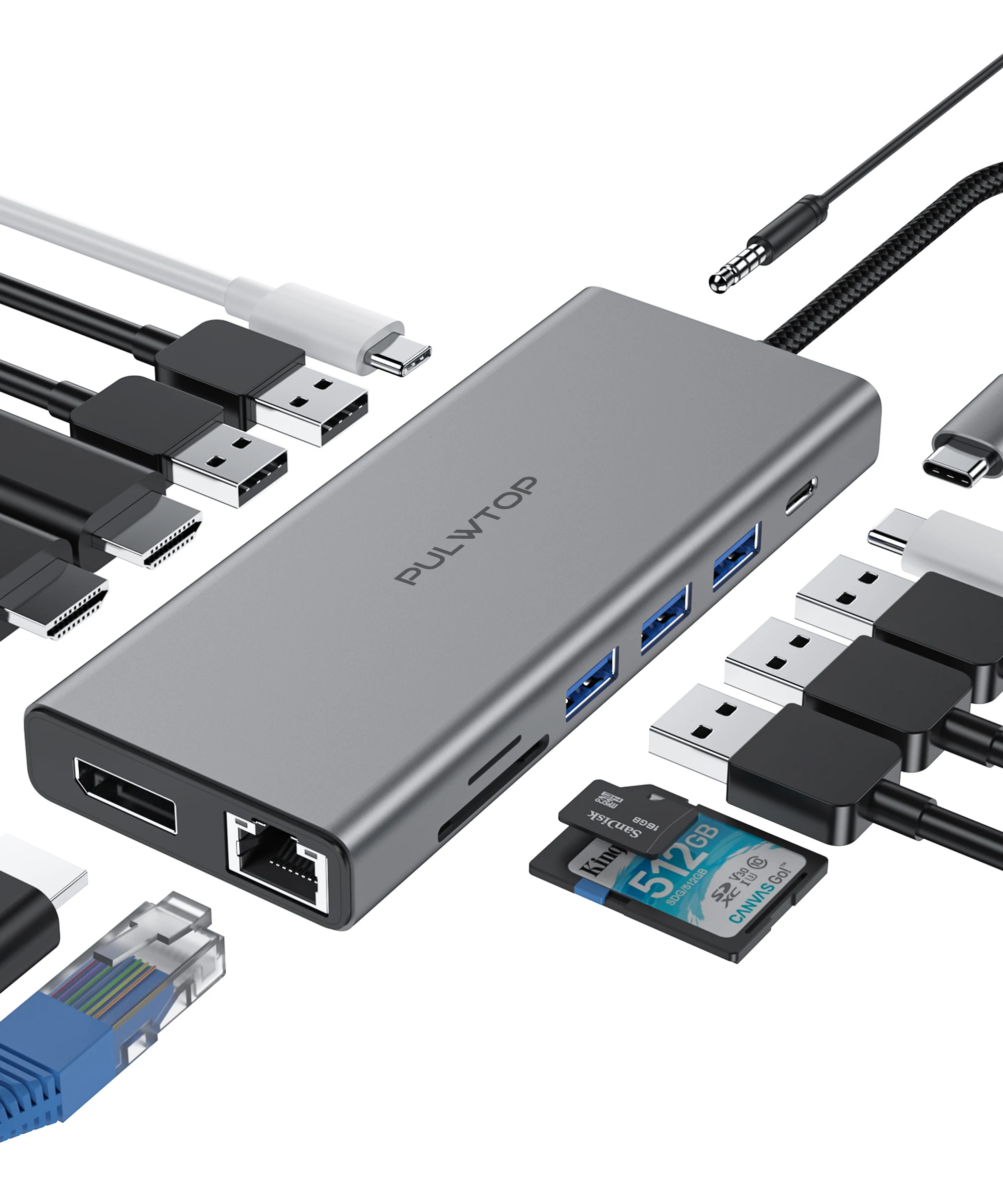 pulwtop 14 in1 USBC Hub multiport HD.MI usb-c charge docking ethernet c 11 in 1 usb type c hub for Computer/laptop/macbook
