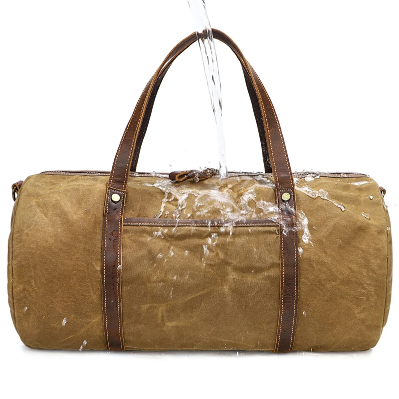 Oil Waxed Canvas Leather gym Sport Travel Bags Vintage Barrel Round Duffel Bag for Men Women