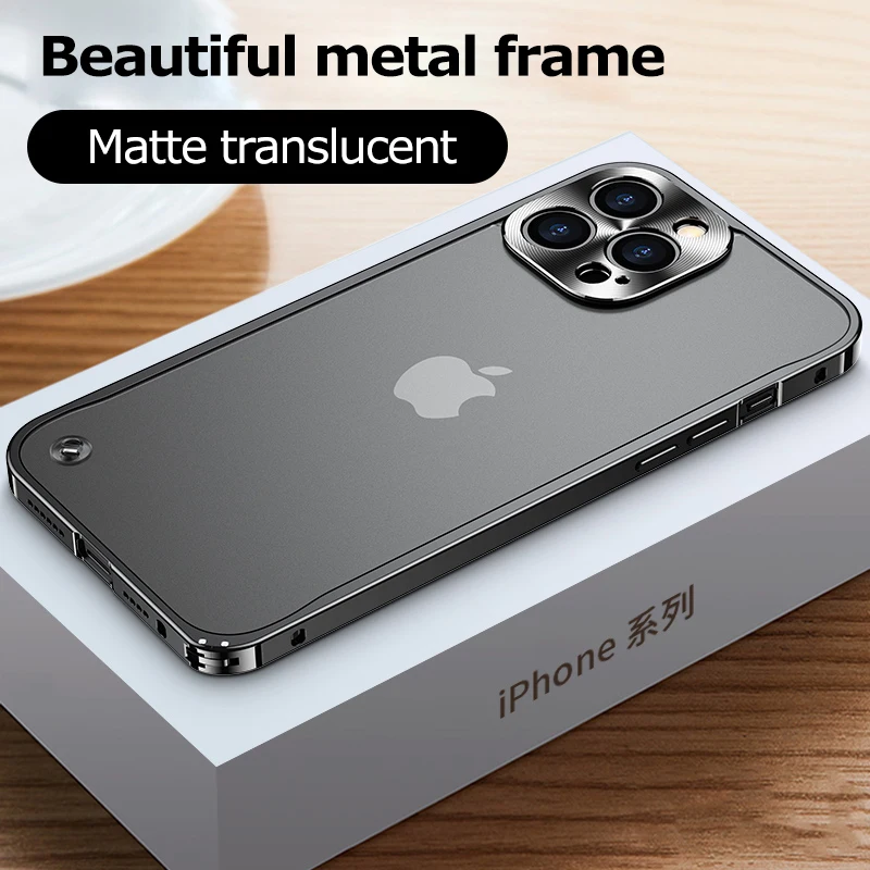 New Aluminum Frame Metal Matte Phone Cases For IPhone 11 12 13 14 Pro Max 12 mini Metal Buckle Anti-fingerprint Shockproof Case