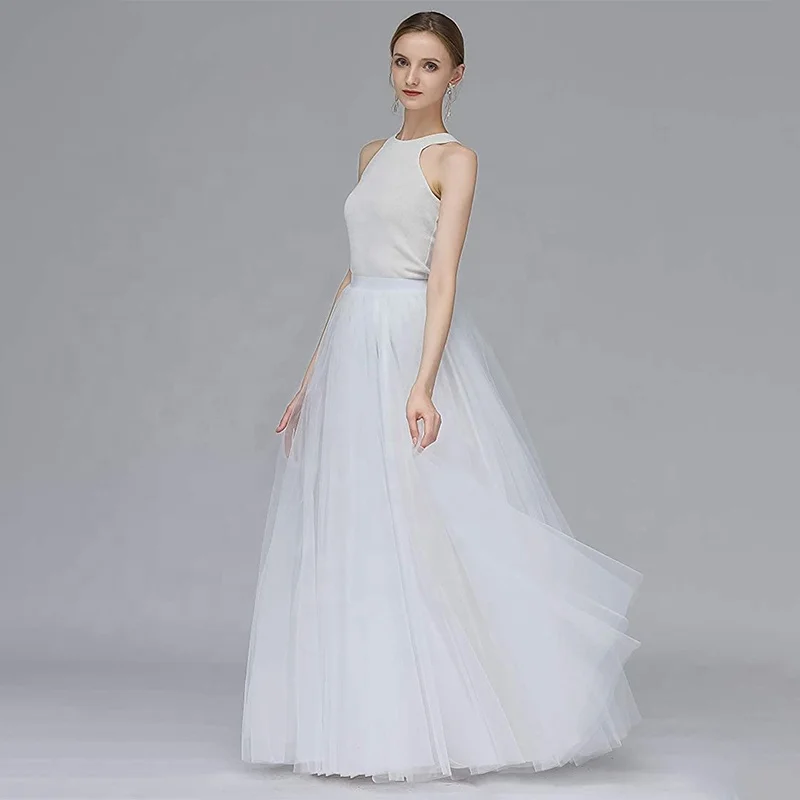 Womens Long Bridesmaid Tulle Skirts White Mesh Layered Dress Flowy Formal Wedding Attire Dance Clothes Black Skirt