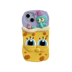 Popular Cartoon Loving SpongeBob Silicone soft slim protective cover for iPhone14 13 12 11 Xs max 7 8 plus for iPhone 12 case
