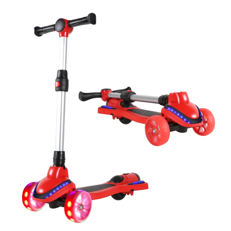 New Arrival 3 Wheel with LED Light 2 in 1 Folding Rocket Spray Smoke Bubble Seat for Children Kids Kick Foot Scooter for Sale