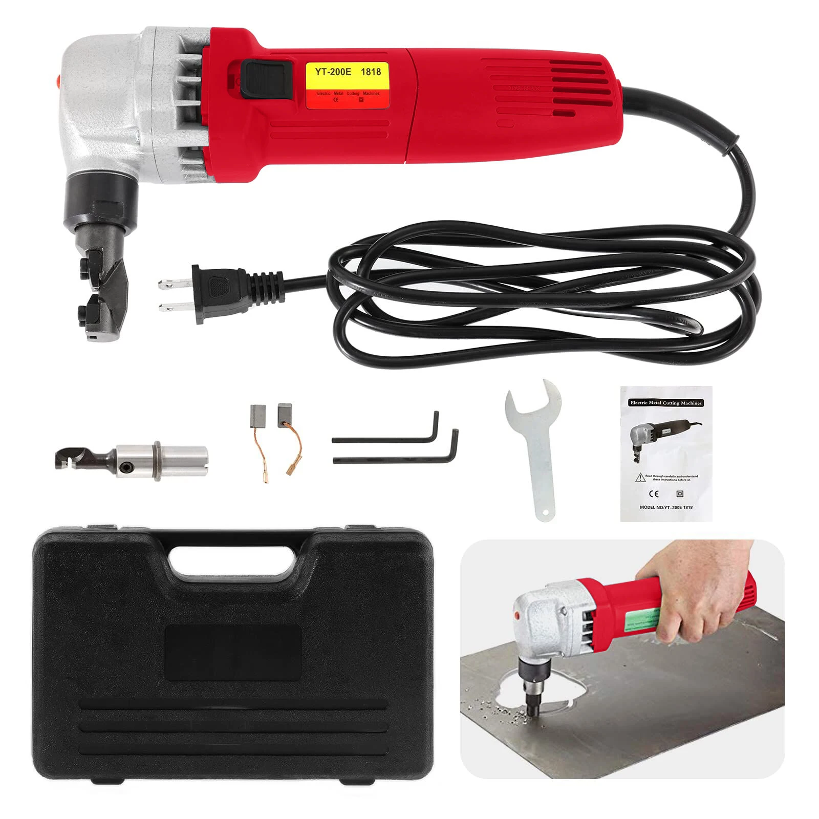 Electric Metal Nibbler 380W  Metal Cutter 1800RPM High Speed Rotor 0.07in/1.8mm Thickness 220V with Replaced Blades Storage Case