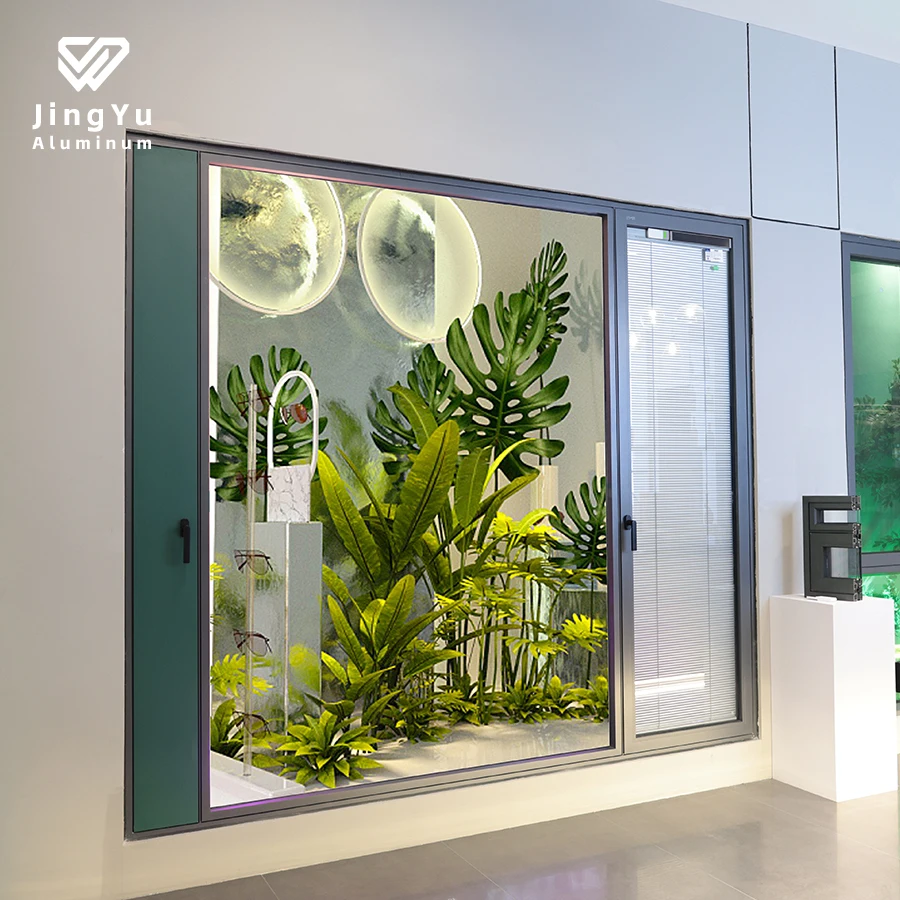 Foshan aluminum bulletproof basement double glazed pane for home black frame tempered glass impact windows hurricane proof