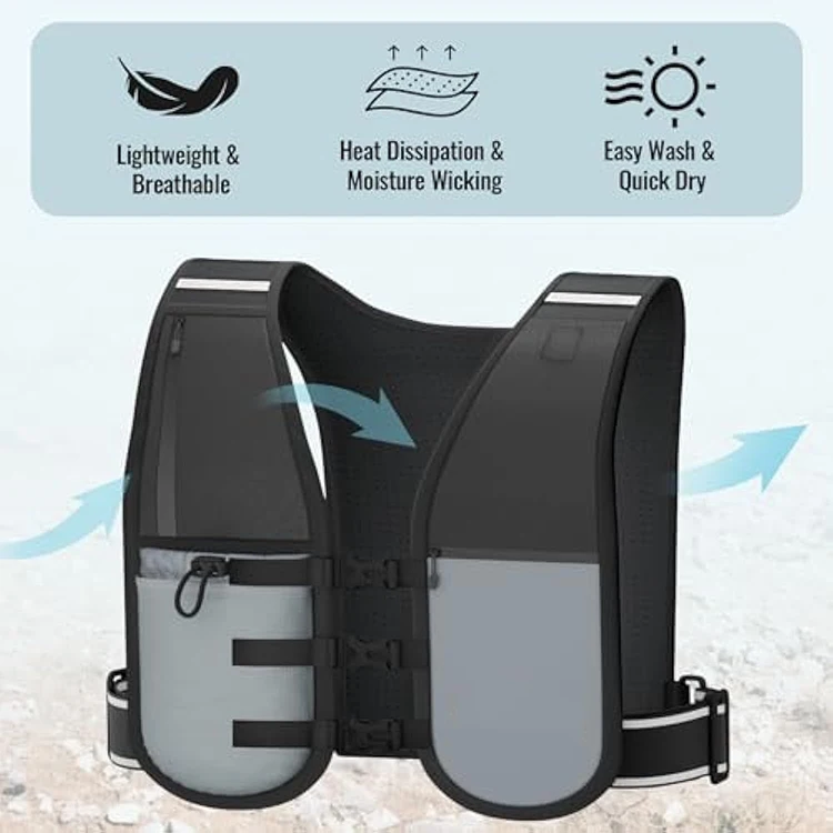 BSCI ISO Running Vest with Water Bottle, Lightweight and Reflective Phone Holder , Breathable Hydration