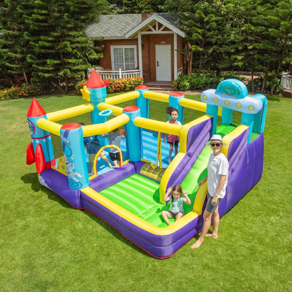 Cheap price extra thick pvc material playhouse trampoline with air blower castle bouncy jump house inflatable bouncer