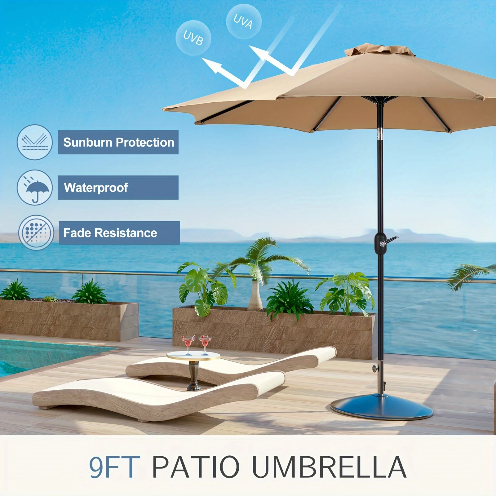 Outdoor Patio beach Umbrella 8 Iron Umbrella Ribs Robust Metal Construction garden yard farm fishing camping sunshade umbrella