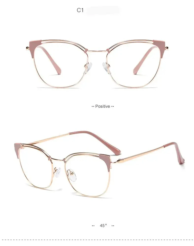 L95537 Fashion Flat  Metal Oversized Women High-quality Optical Glass Frame Eyeglasses Custom Lens Spring leg glasses