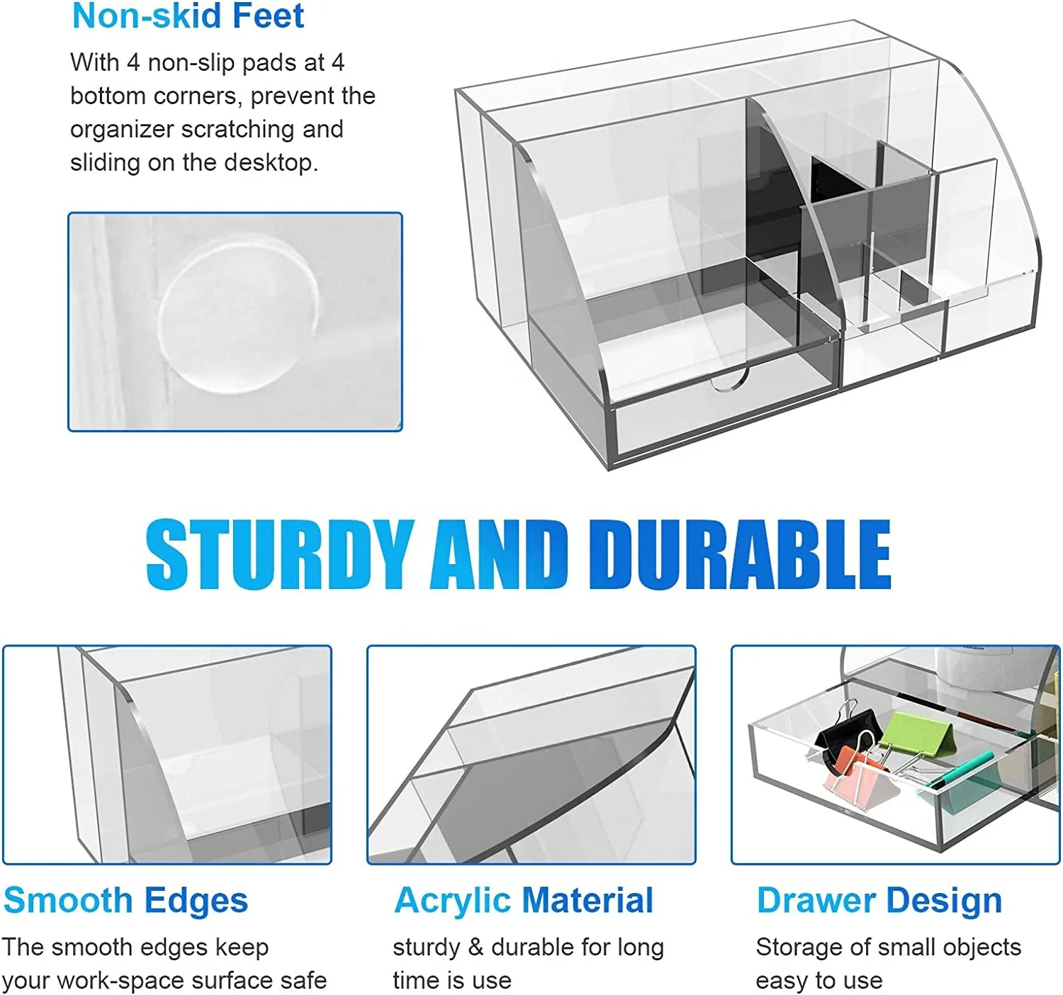 Clear Desk Organizer Office Accessories Multifunctional Acrylic Functional Desk Organizer with 8 Compartments