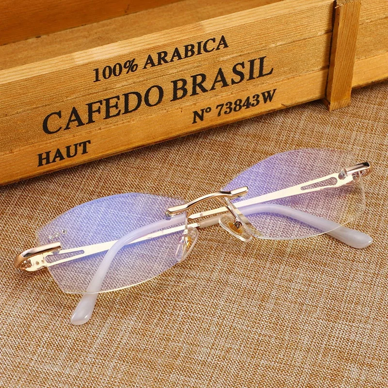 Wholesale Latest Diamond Cut Frameless Read Eye Glasses Popular Design Women Anti Blue Light Reading Glasses