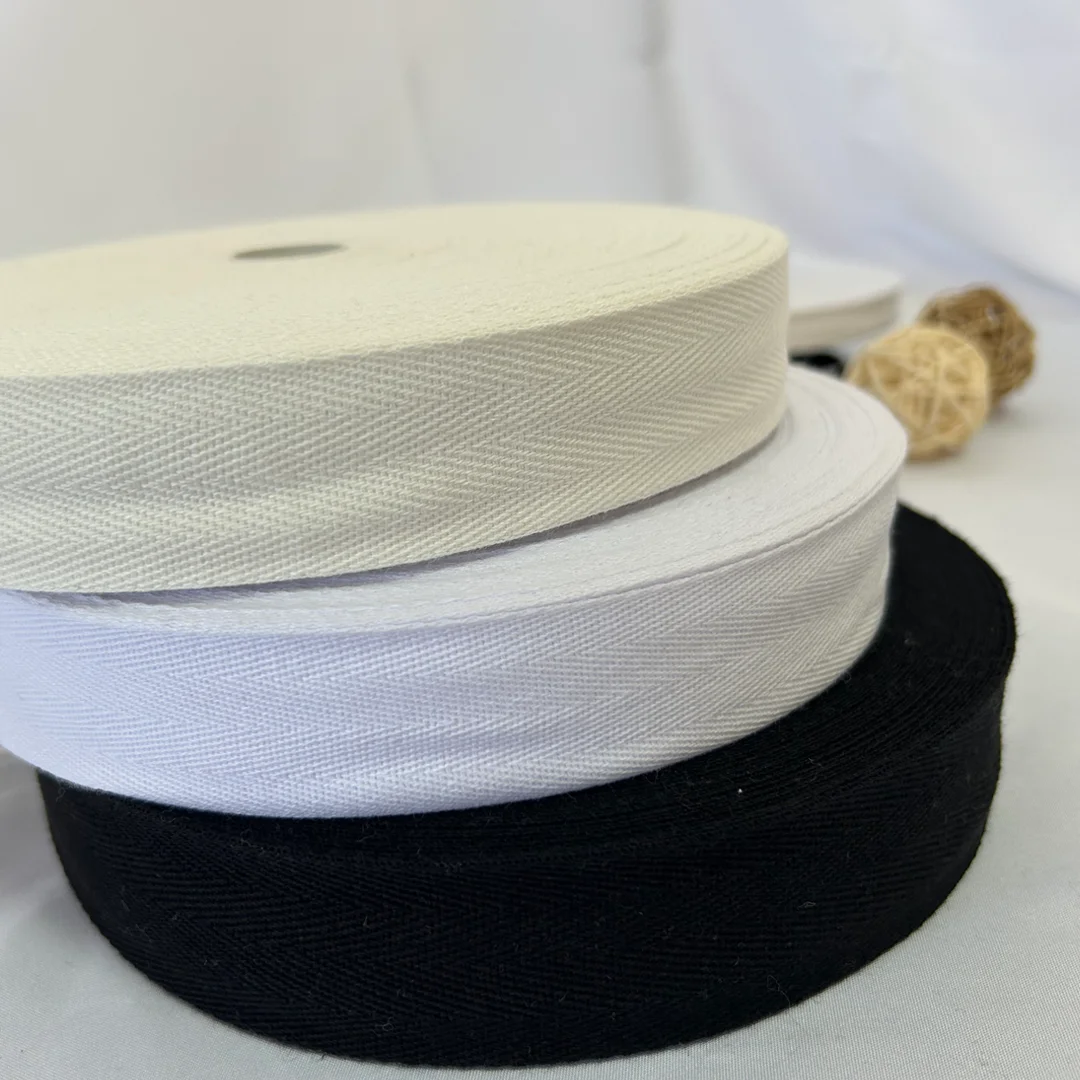 Wholesale Cotton Ribbon Eco-friendly Natural Cotton Twill Tape 1 Inch Bunting  Herringbone Ribbon Webbing Roll for Clothing