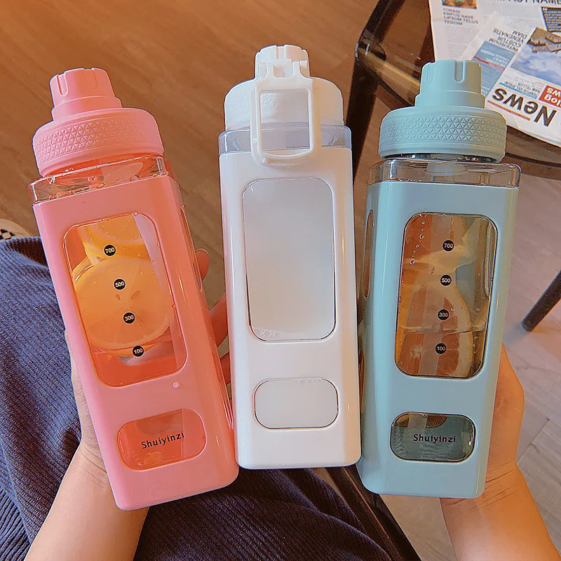 Summer 3d Sticker Design 700ml Sport Bottle Kawaii Plastic Pastel Water Bottle With Straw