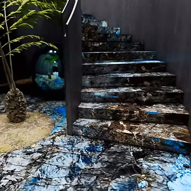 Blue Emerald Exotic Backlit Granite Madagascar Natural Stone Countertop Table Lemurian Labradorite Blue Granite Slab